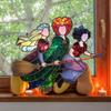 Halloweenský Suncatcher Čarodějnice 3 Čarodějnice Létající na Koštěti Vitrážový Suncatcher Akrylová Závěsná Dekorace na Okno pro Dveře Nástěnná Dekorace