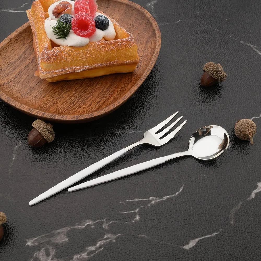 30Pcs Flatware Set Stainless Steel Cutlery Knife Cake Fork Spoon Dinnerware Tableware Set Kitchen Dinner Silverware Table Set