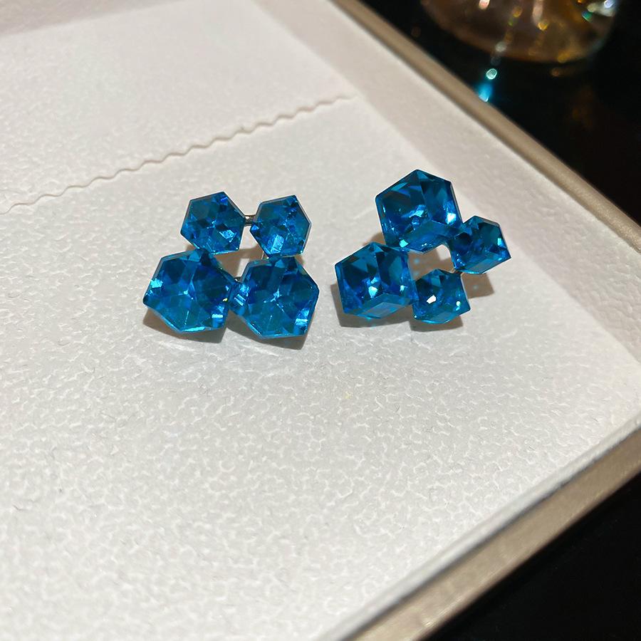 French fresh blue geometric flower resin earrings light luxury stud earrings personality temperament earrings women