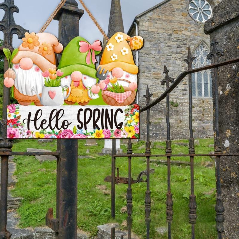 Decorative Spring Wood Decors Sign Hello Spring Wood Hangings Sign Unique Door Hangings, Home & Offices Decorations