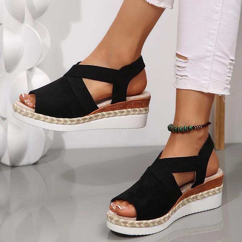 Fashion Women's Platform Sandals Comfortable Elastic Band Wedges Sandals Women Shoes 2025 Platform Rome Sandles Light Summer Beach Shoes