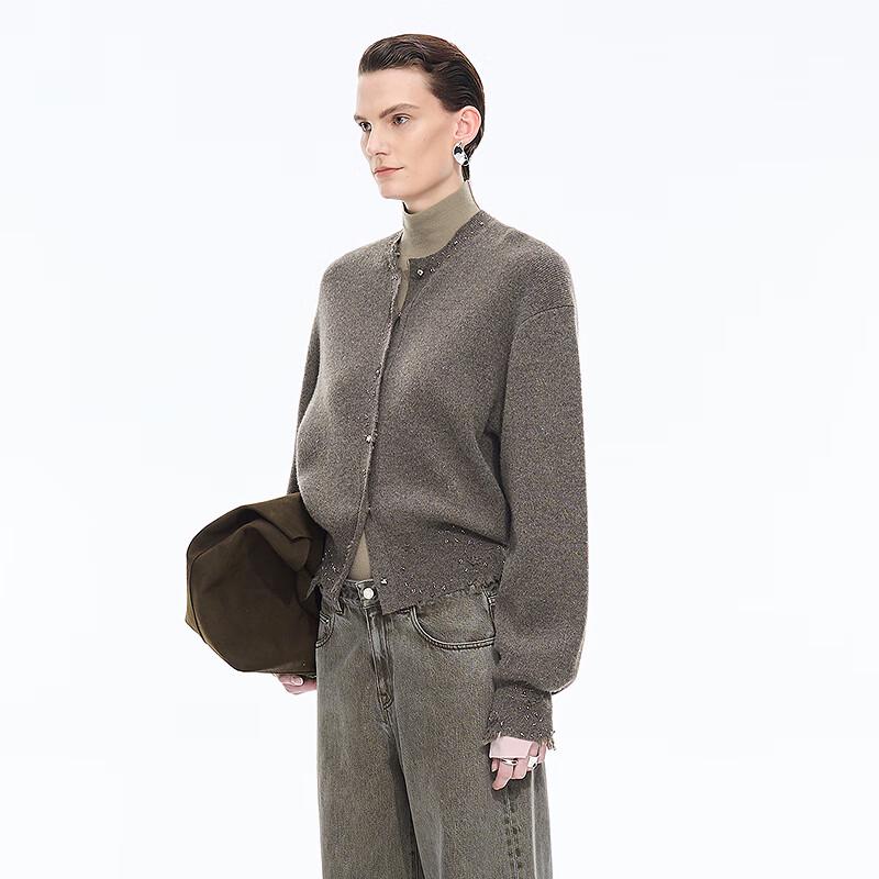 JNBY 2025 Autumn Loose Open-Front Wool Cashmere Knit Cardigan