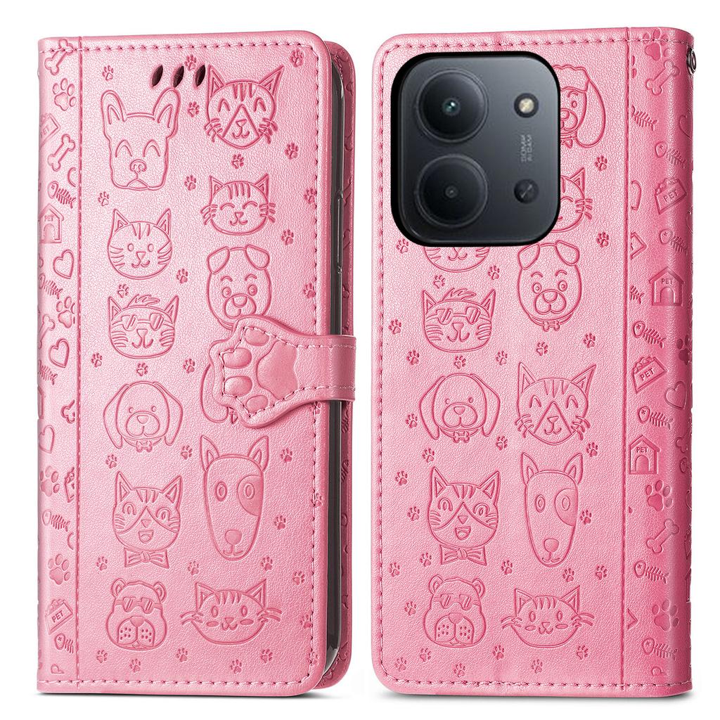 Phone Case For Xiaomi Redmi 15C 4G (EU) (173mm)/15C 5G (EU) (173mm)/Poco C85 4G (173mm) Flip Wallet Leather Cover with Cute Cat Dog Pattern