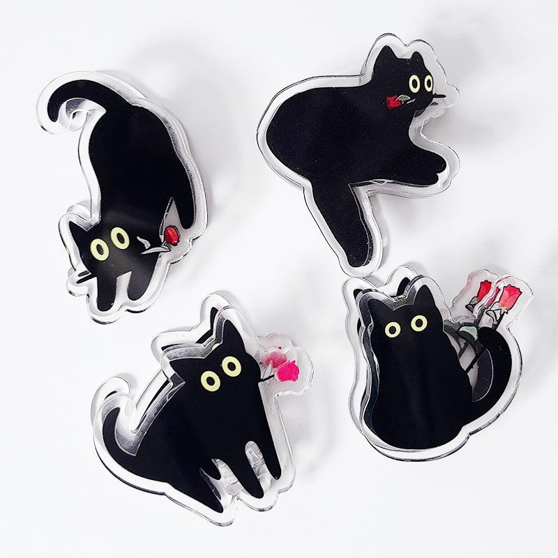 7Pcs Cute Cartoon Cat Pp Clip Acrylic Double-Sided High-Definition Pattern Paper Clip Stationery Supplies