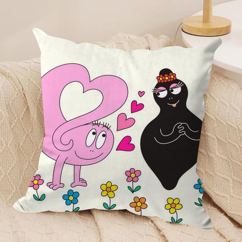 Cartoon Cute BBarbapapas Cushion Cover Silky Short Plush DoubleSided Printed Pillow Case for Sofa All Seasons Home Decor Gift