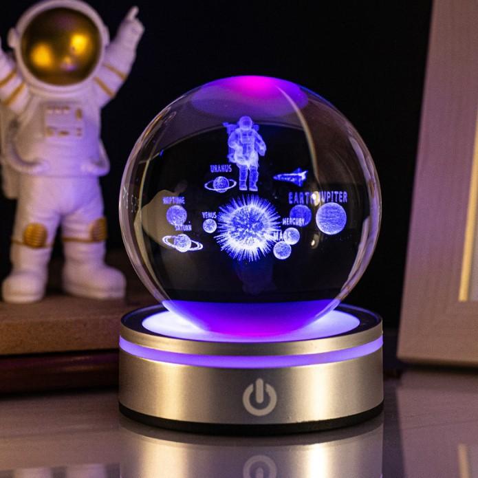 8cm 3D Earth Laser Engraved Crystal Ball Solar System Planet Milky Say Galaxy Globe Glass Sphere Astronomy Gift Home Decoration