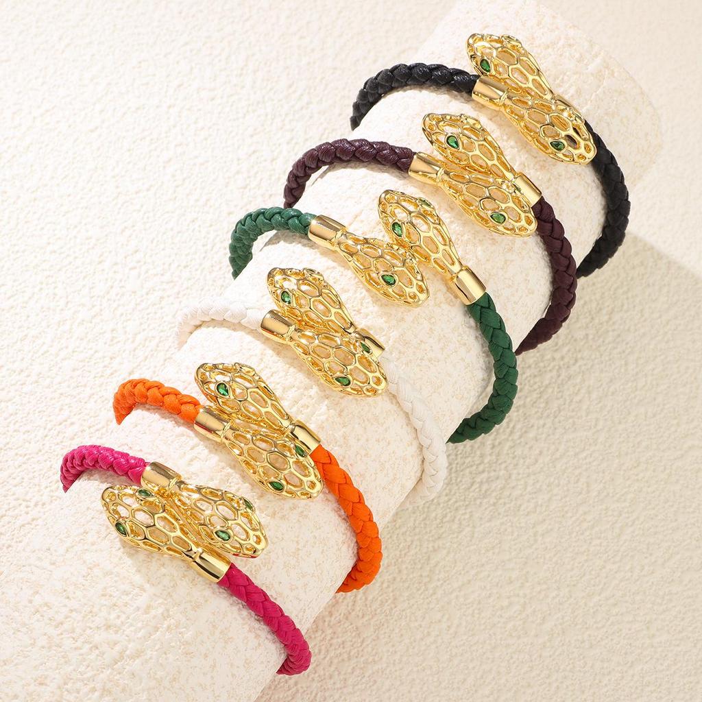 Exquisite Retro Snake Head Open Bangle: Fashionable Woven Bracelet