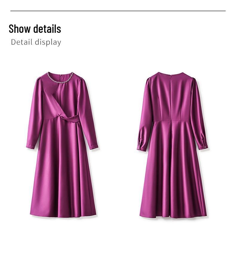 French Chic Light Luxury Waist-Slimming Dress - Imitation Silk Wool with Diamond Detail
