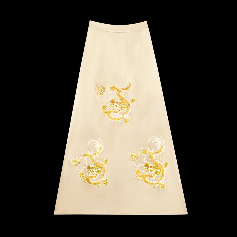 HECO New Chinese Style Embroidered Dragon Acetate Straight Skirt