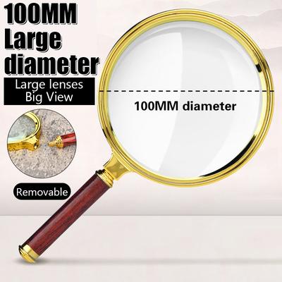 10-fache Handlupe mit antikem Mahagoni-Griff, Lupe mit 60–100 mm Linse für Wissenschaft, Senioren, Leseinspektion
