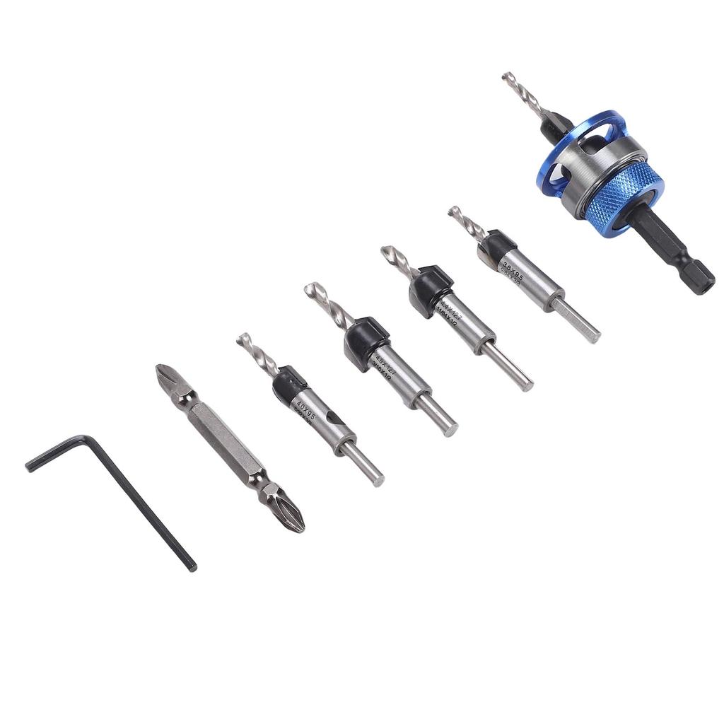 M2 Countersink Adjustable Depth Drill Bit Set Quick Release Hex Shank Counter Sink Drill Bit Set for Woodworking