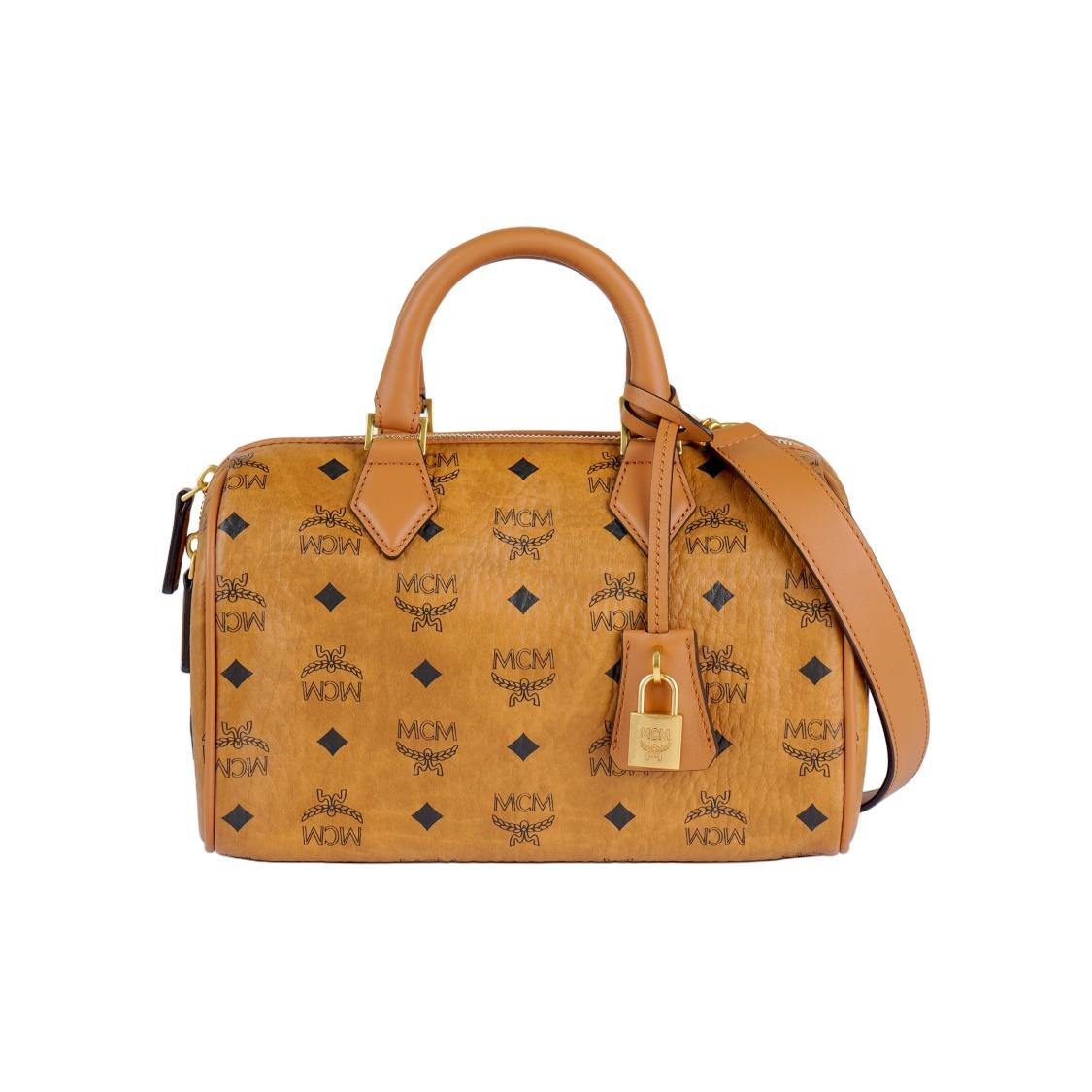 

MCM Ella Floral Print Gold Lock Pendant Zipper Closure Canvas Body with Leather Trim Crossbody Bag Handbag Messenger Bag Women s Small Size Brown Basic Set (Bag + Dust Bag) какао кольору