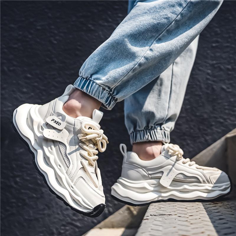 New ModelMen'S Shoes Summer Mesh Breathable Sports Shoes Youth Platform Heightening Casual Trendy Shoes Little White Shoes Versatile Dad Shoes