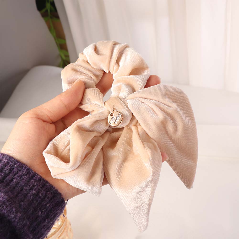 Solid Color Women Hair Scrunchies French Style Large Hair Ropes Luxury Velvet Bow Scrunchies  Girls