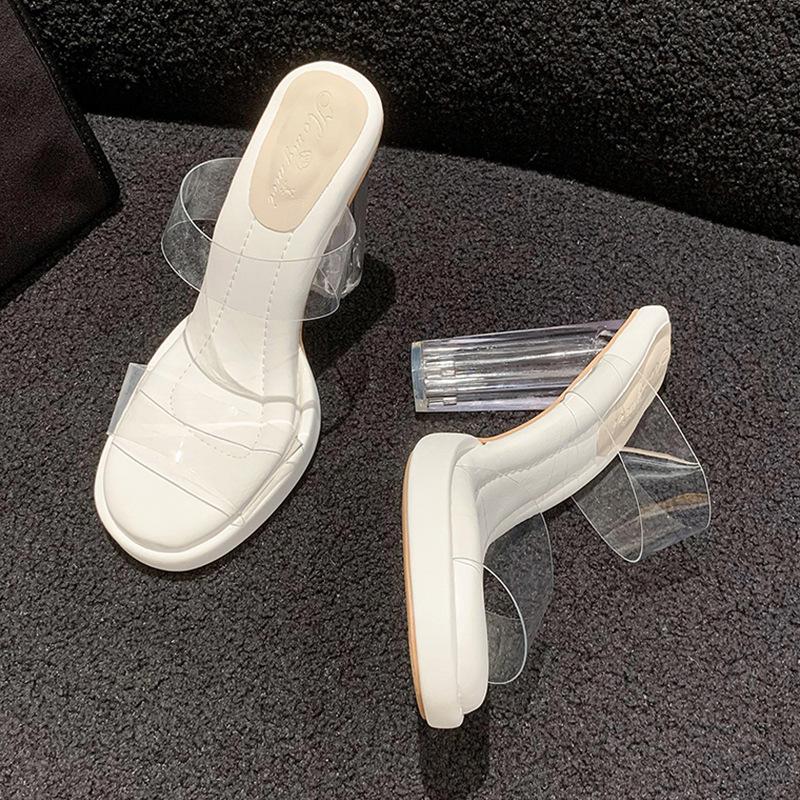 Small people are not tired of high heels women's sandals summer new transparent design crystal cool slippers outside
