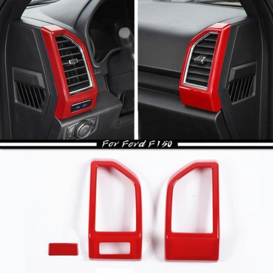 For 15-20 Ford F150 ABS Red Interior Dash Side Air Vent Outlet Cover Trim Frame