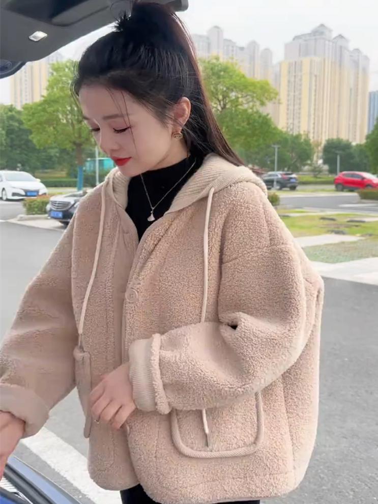 Women's Hooded Lamb Wool Coat 2024 - Casual Loose Fleece for Autumn and Winter
