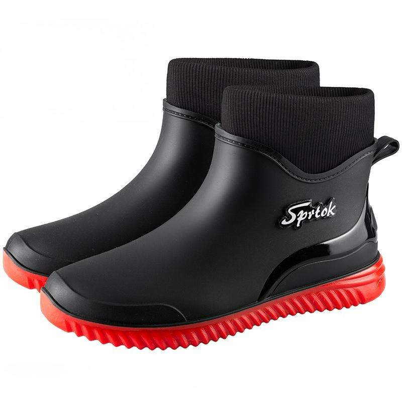 Fashion Men Rain Boots Waterproof Shoes Fashion Non-Slip Work Short Boots Outdoor Fishing Camping Rain Shoes Slip on Rubber Ankle Boots