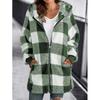 European and American Plush Women's Coat 2022 New Amazon Long-sleeved Plaid Hooded Zipper with Pockets Loose Coat