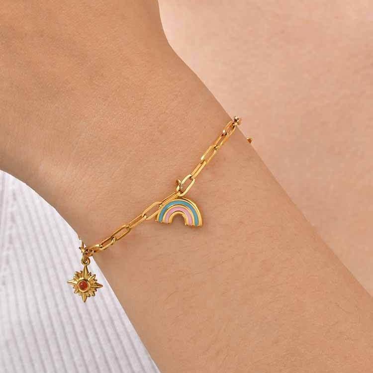 Fresh And Sweet Wind Ladies Stainless Steel Sun Rainbow Butterfly Bracelet Gold Jewelry Br-2625
