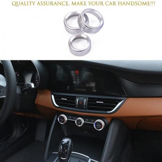 For Alfa Romeo Stelvio Giulia 2017-2024 Silver Alloy Console AC Switch Knob Ring