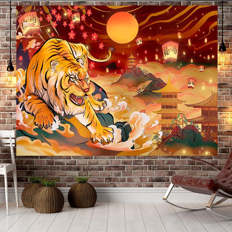 Čínský styl Tygří styl Velký gobelín Nástěnná geometrie Hippie gobelín Domácí pokoj Dekor Estetická dekorace