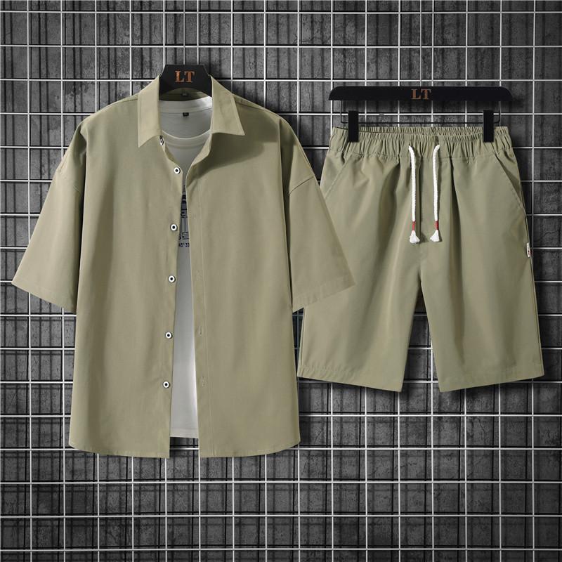 Herr Casual Kostym Sommar Tunn Modekläder Mode Koreansk Stil Shorts Kortärmad Skjorta Kostym