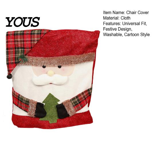 Festive Table Decor for Christmas Dining Chair Cover, Washable Seat Protector, Santa Snowman Covers Deer Slipcover Home Holiday Party Decorations