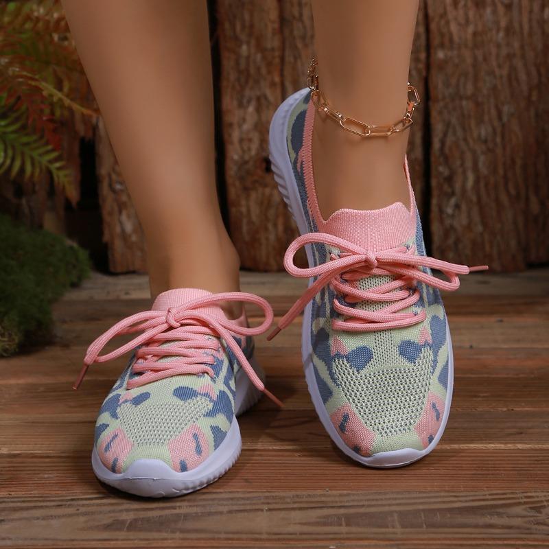 Fashion European American Casual Women's Shoes 2024 Autumn New Breathable Mesh Fabric Color Blocked Wear-resistant Casual Sports Shoes