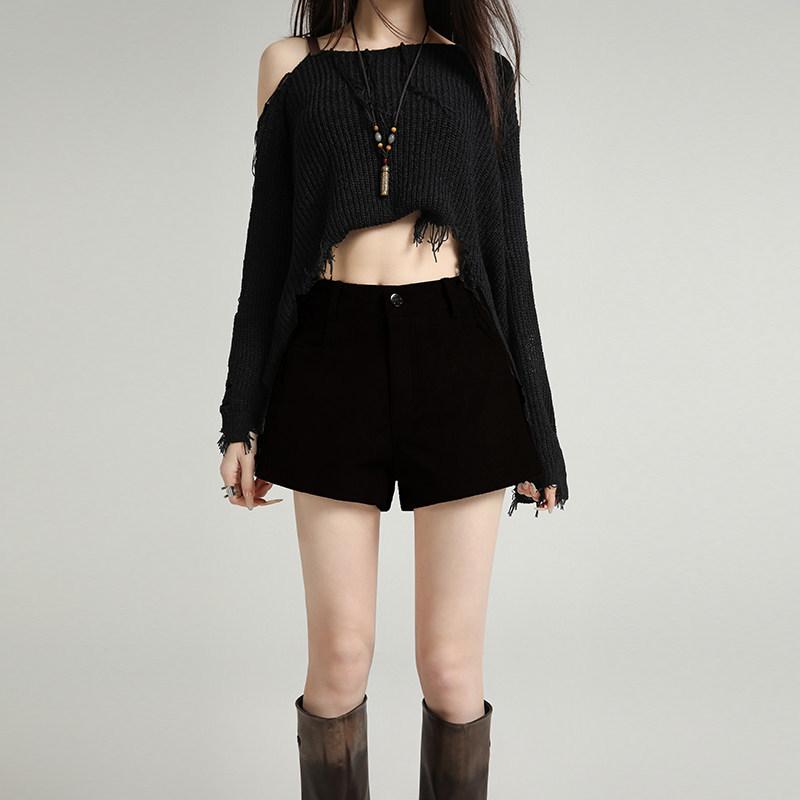 

Plus Size Coffee Suede A-line Bootcut Shorts - Spring/Autumn Mallard Style Petite Straight Leg Leather Pants 2XL чёрный