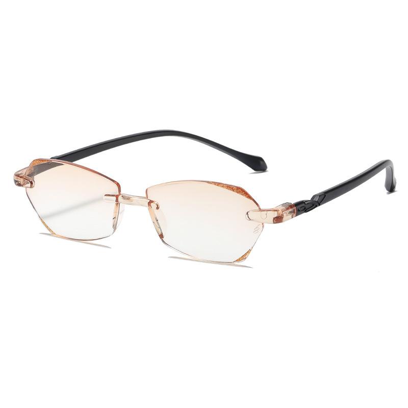 Rimless Reading Glasses Women Vintage Frameless Diamond Cut Edge Hyperopia Eyeglasses Anti Blue Light Computer Eyewear +1.0~+4.0
