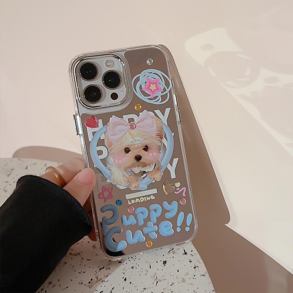 Dopamine Puppy 14promax IPhone Case Suitable for IPhone16 Cute 13 Makeup Mirror 15 Diamond