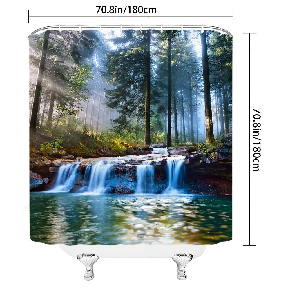 Forest Waterfall Shower Curtain: Serene, Nature-Inspired Bathroom Decor for Calming, Fresh Ambiance and Relaxing Retreat