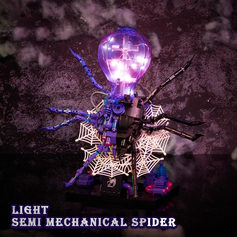 Kreativní Mechanická Fialová Žárovka Pavouk Stavebnice Technická Montáž Pavouk MOC Kostky Hračky Děti Halloweenské Dárky