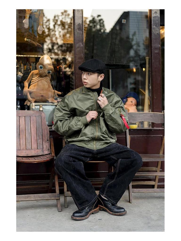 Normanlong Men's Air Force MA-1 Pilot Jacket - Lightweight Nylon Bomber for Spring/Fall