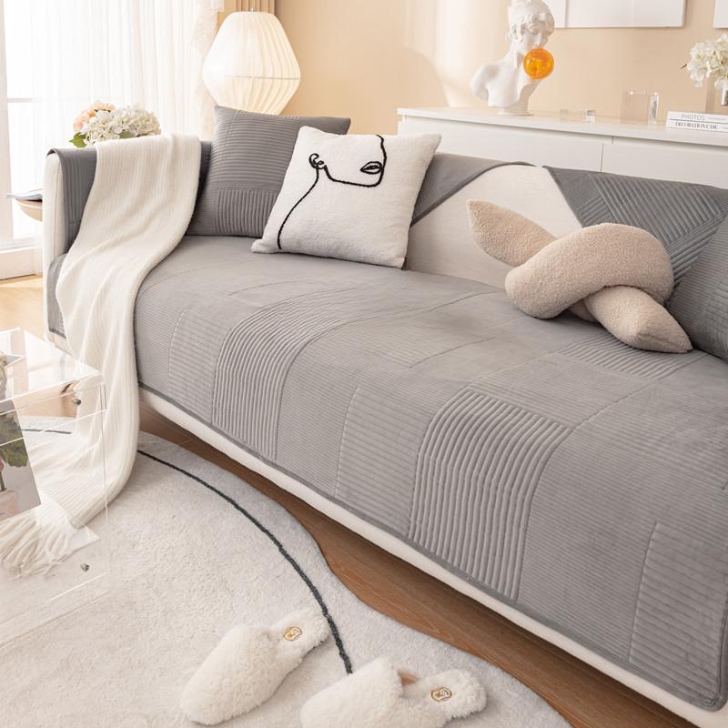 Jesień i Zima Pluszowa Super Miękka Jednolity Kolor Haftowana Poduszka na Sofę Nowoczesna Prosta Tkanina Antypoślizgowa Poduszka na Sofę