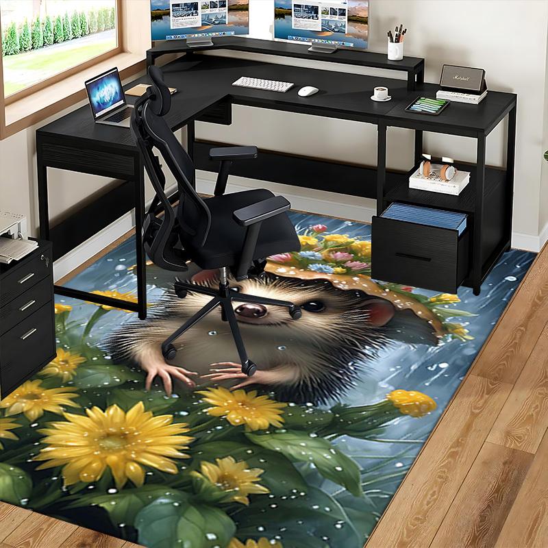 1pc Hedgehog Flower Crown Chair Mat - Anime Cartoon Design Office Chair Pad, Non-Slip Carpet for Home Decor, Suitable for All Seasons.C027