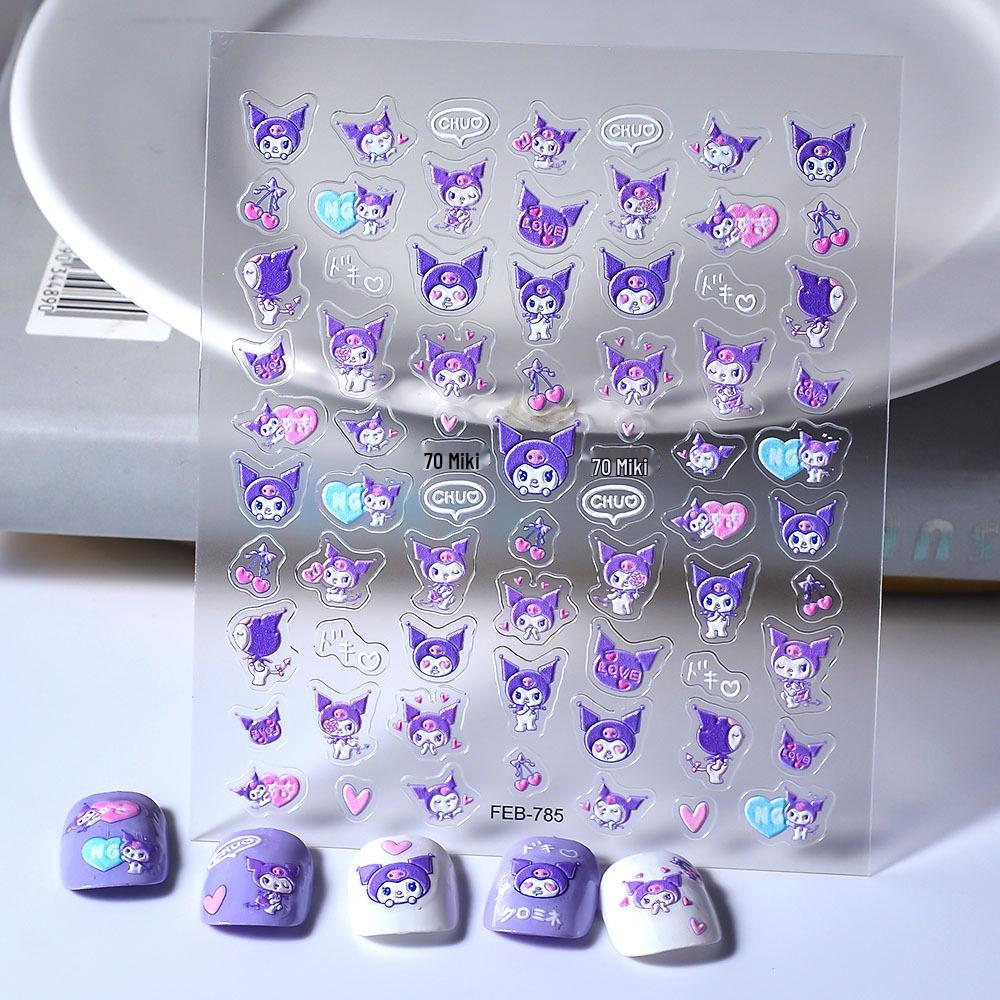 Cartoon Embossed Nail Stickers for Kids and Girls - Cute Manicure Decals