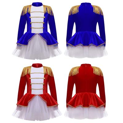 Girls Christmas Circus Costume Long Sleeve Tassel Epaulet Mesh Tutu Leotard Performance Costume Festival Party Cosplay Costume