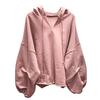 Women's Fashion Casual Solid Color V-Neck Hooded  Loose Long Sleeve Sweatshirt