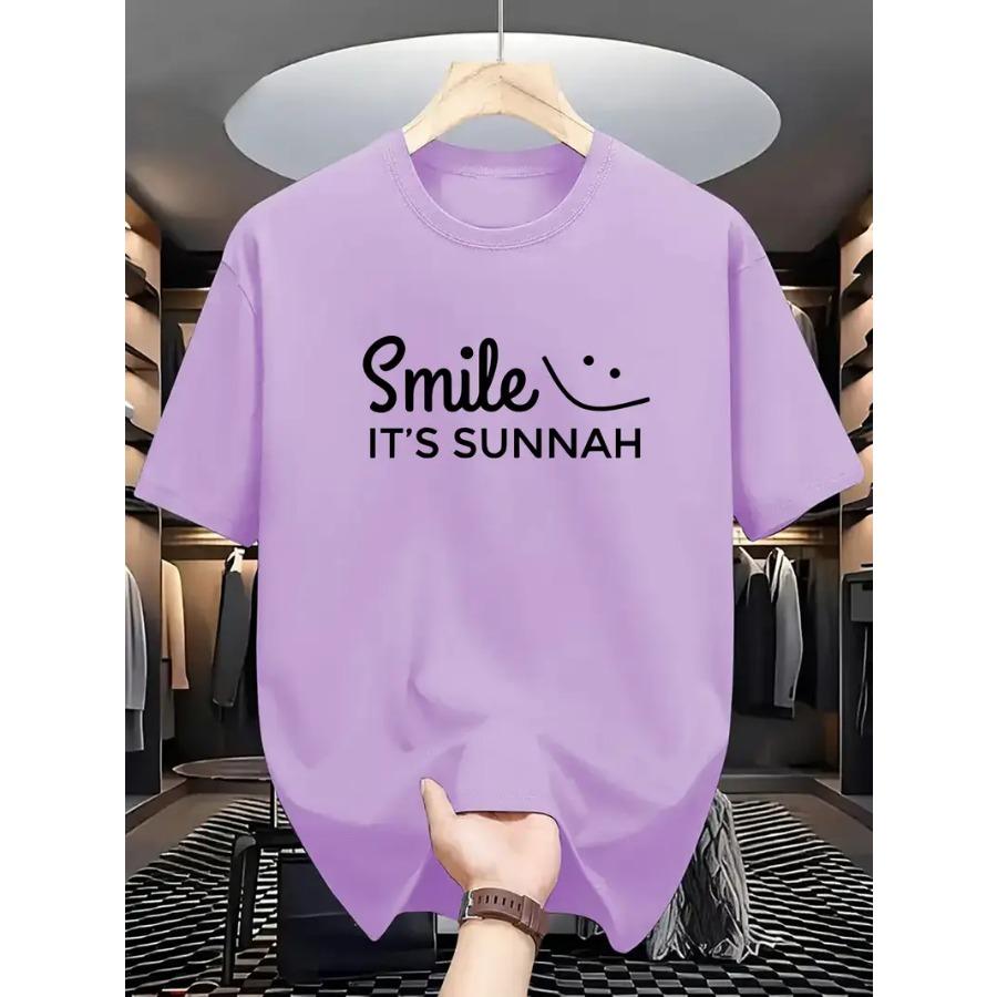 Smile Letter Print Men's T-Shirt - Breathable, Soft Polyester Casual Summer Tee for Outdoor & Everyday Fashion