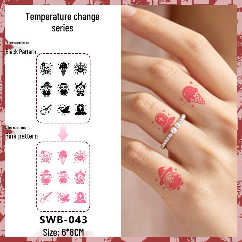 Temperature-Sensitive Succubus Finger Color-Changing Waterproof Tattoo Sticker - Cute Cartoon Design