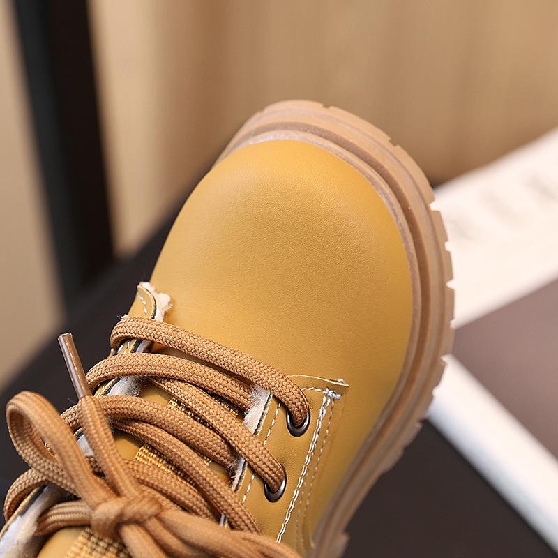 2025 Winter Kids' Warm British Style Martin Boots: Thick Leather, Non-Slip, Fleece-Lined for Boys & Girls