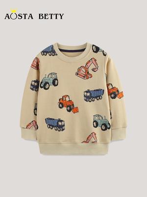 Dětská mikina v evropském a americkém stylu: Podzimní bavlněné tričko s dlouhým rukávem s potiskem auta pro chlapce