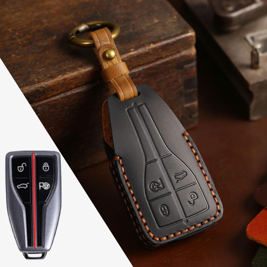 Husă cheie auto Hongqi - piele Crazy Horse, compatibilă cu modelele H5, H7, H9, HS7, HS9