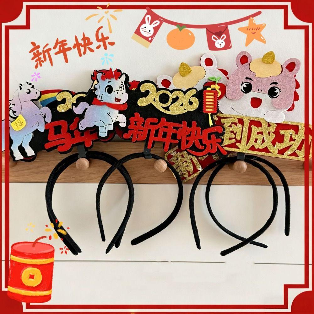 Red Horse Year Hairband Mascot Horse New Year Headdress Kawaii 2026 Happy New Year Headband  Men