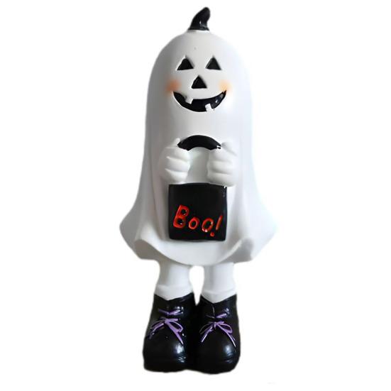 Halloweenská figurka ducha Roztomilá malá bílá soška ducha Stolní ozdoby ducha Pryskyřičné řemesla pro vnitřní venkovní verandu Domácí stolní dekorace