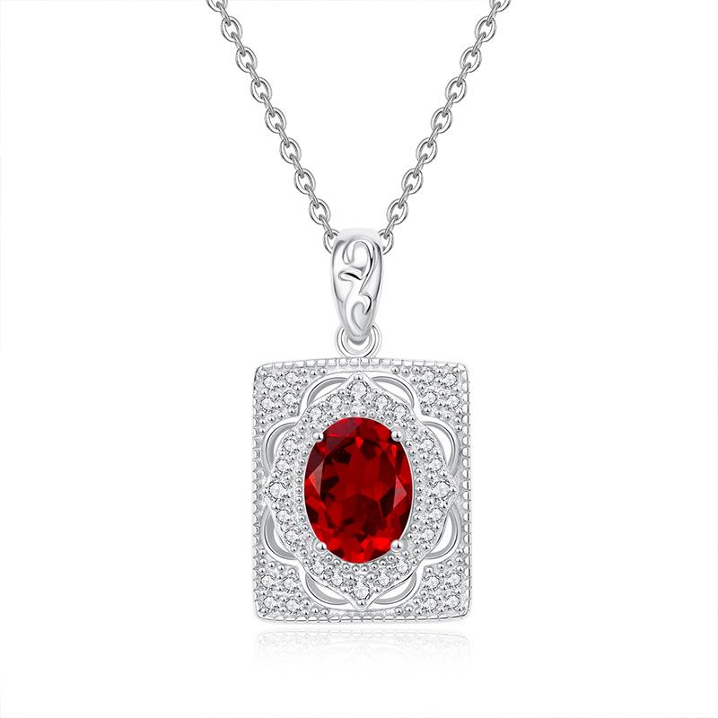 S925 Pure Silver Inlaid with Natural Topaz, Yellow Crystal, Garnet, Colorful Treasure Necklace for Women, Simple Retro High-end Pendant
