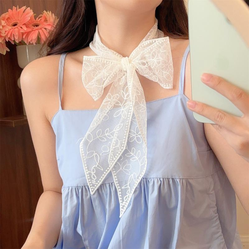 Bows, Pearl Strings, Silk Scarves, Summer Vacation Style, Atmosphere-enhancing Neckband Decoration, Hairband, Hair Ties