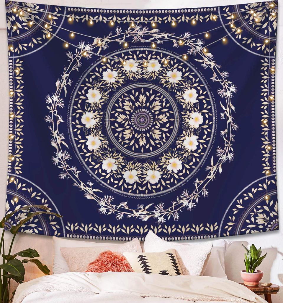 Bohemian Mandala Tapestry, Intricate Floral Design In Warm Orange & Brown Hues, Wall Art for Cozy & Eclectic Rooms